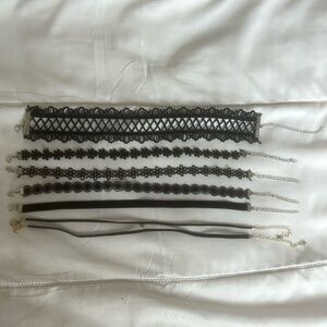 Set of 7 Black Choker Necklace